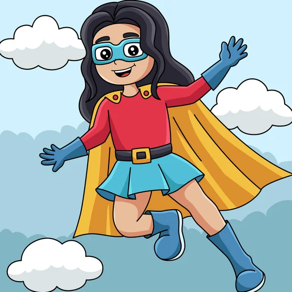Superhrdina dívka barevné kreslené ilustrace — Stockový vektor