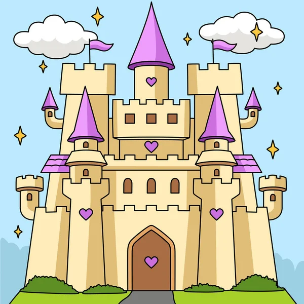 Grande castelo colorido ilustração dos desenhos animados — Vetor de Stock