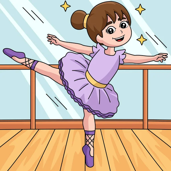 Danse ballerine fille coloré dessin animé — Image vectorielle