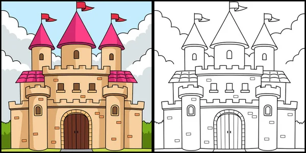 皇家城堡彩绘页面彩色插图 — 图库矢量图片