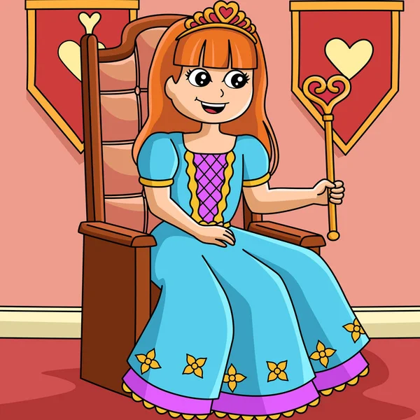 Princesa de la corona ilustración de dibujos animados de colores — Vector de stock