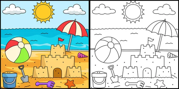 Toys On The Beach Coloring Page Illustration — Stock Vector