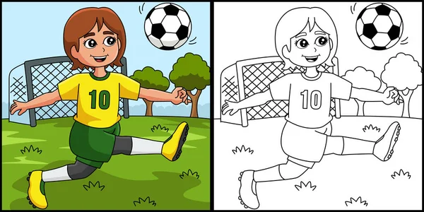 女の子のサッカーのぬりえページイラスト — ストックベクタ