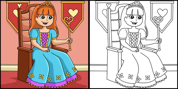 Princesa corona para colorear página ilustración coloreada — Vector de stock