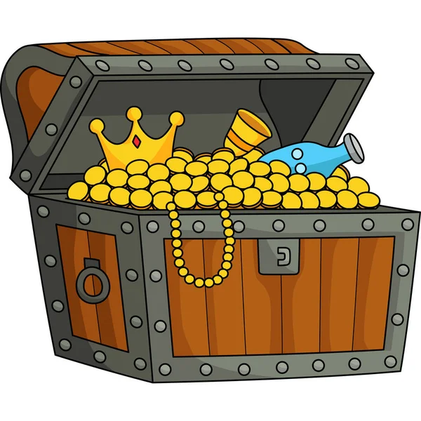 Big Treasure Chest Cartoon Colored Clipart — Stock Vector
