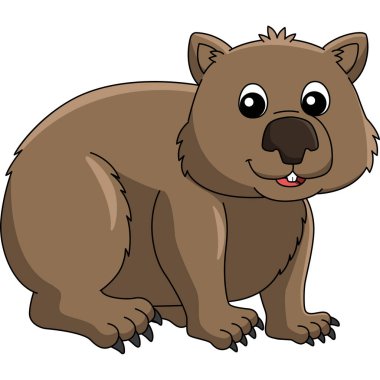 Wombat Hayvan Çizgi Filmi Renkli Tırmanış İllüstrasyonu