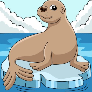 Deniz Aslanı Renkli Çizgi Film Çizimi