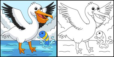 Pelican Animal Coloring Page Colored Illustration clipart