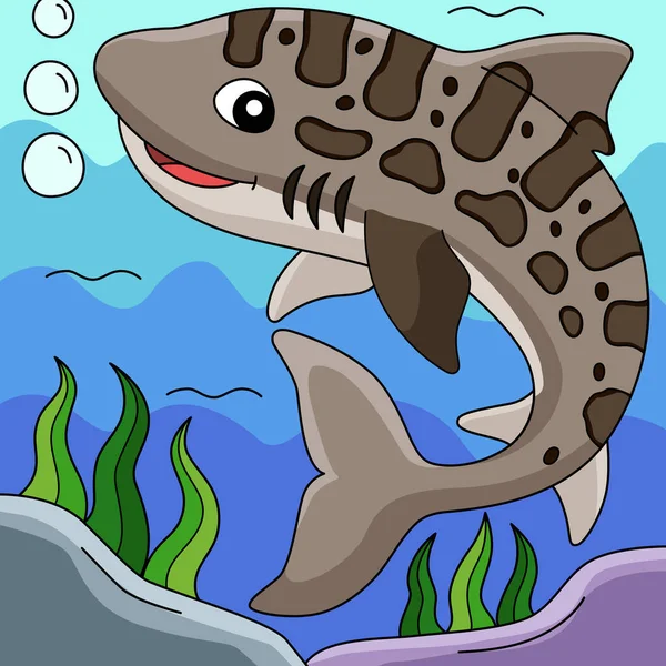 Leopard Shark barevné kreslené ilustrace — Stockový vektor