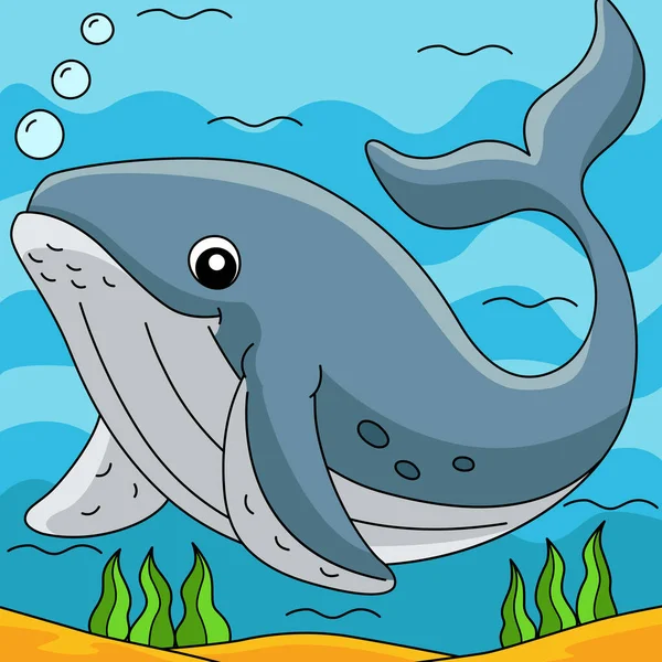 Кольорова мультяшна ілюстрація горбатого кита — стоковий вектор