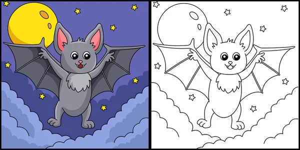 Coloriage animal chauve-souris Illustration colorée — Image vectorielle