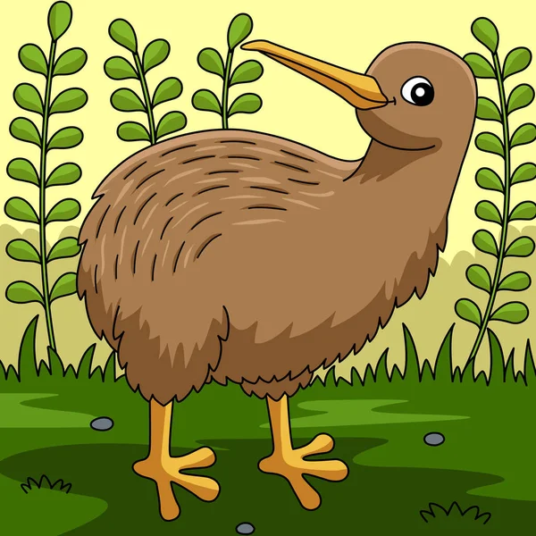 Kiwi Animal Colored Cartoon Illustration — ストックベクタ