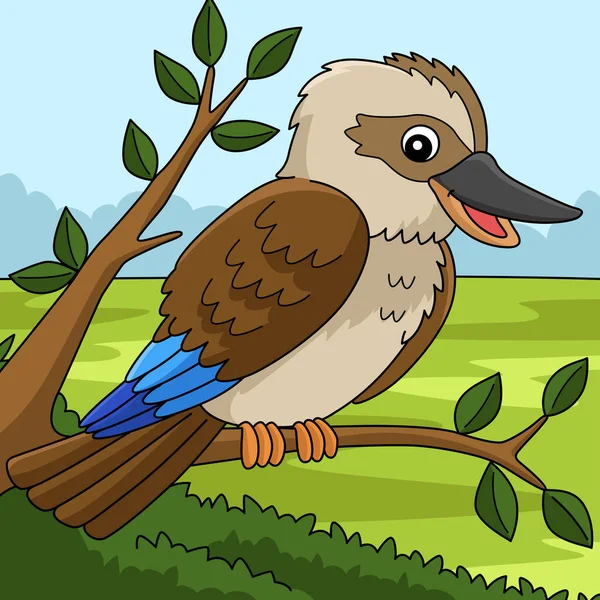 Kookaburra djur färgad tecknad Illustration — Stock vektor