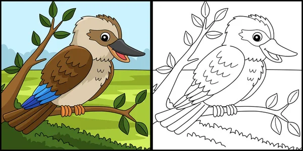 Εικονογράφηση σελίδας χρωματισμού ζώων Kookaburra — Διανυσματικό Αρχείο