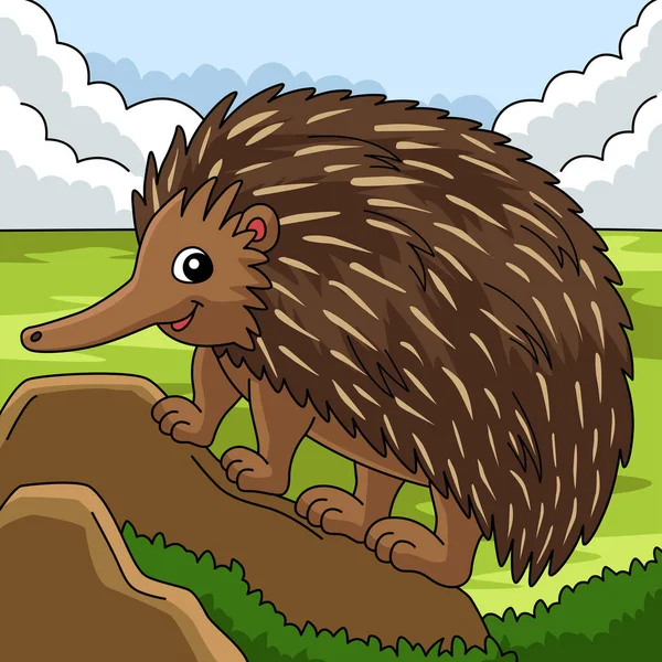 Illustrazione colorata animale del fumetto di Echidna — Vettoriale Stock