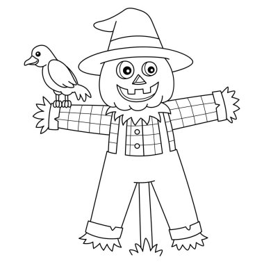 Korkuluk Cadılar Bayramı Renk Sayfası İzole Edildi 