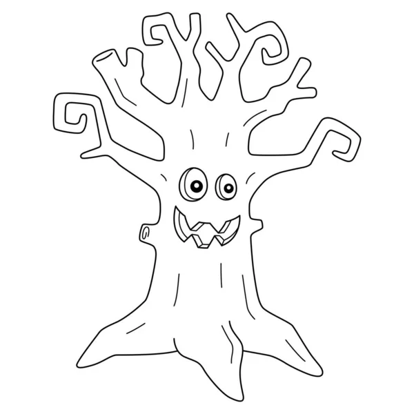 Scary Tree Halloween Coloring Page Isolated — 스톡 벡터