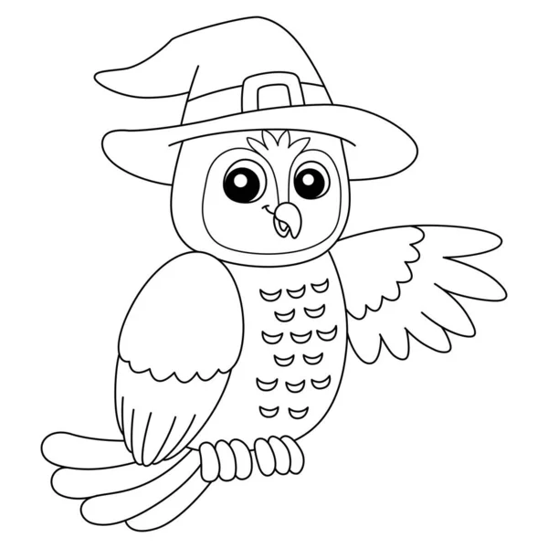 Owl Witch Hat Halloween Coloring Page Isolated — Vector de stock