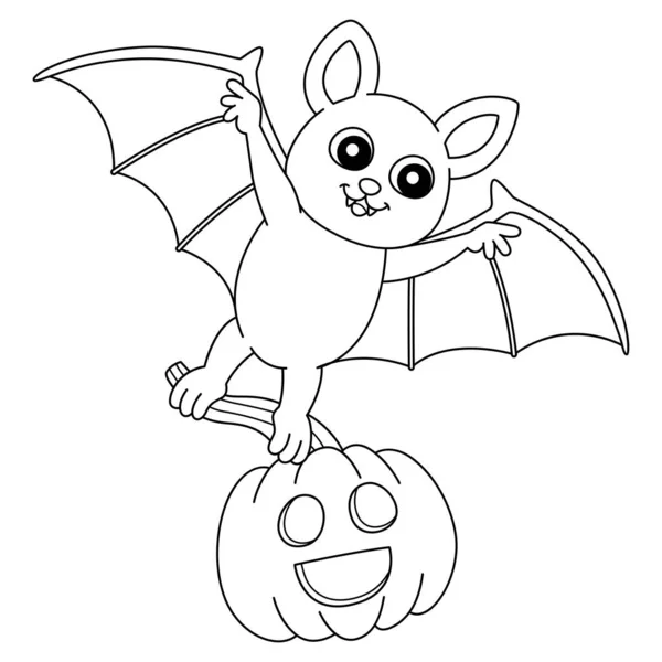 Flying Bat Halloween Coloring Page Isolated — Image vectorielle