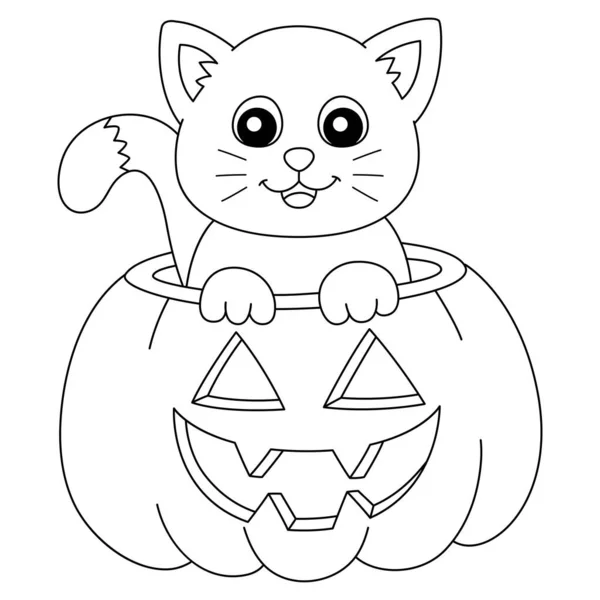 Pompoen kat Halloween Kleurplaat geïsoleerd — Stockvector