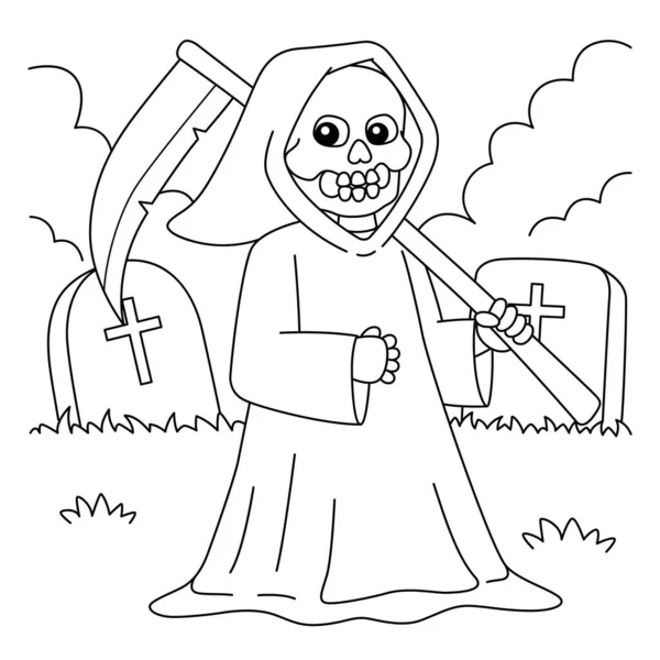 Grim Reaper Halloween para colorear página para niños — Archivo Imágenes Vectoriales