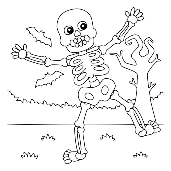 Dancing Skeleton Halloween Coloring Page for Kids — Vetor de Stock