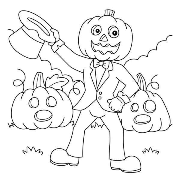 Tête de citrouille Homme Halloween Coloriage pour enfants — Image vectorielle