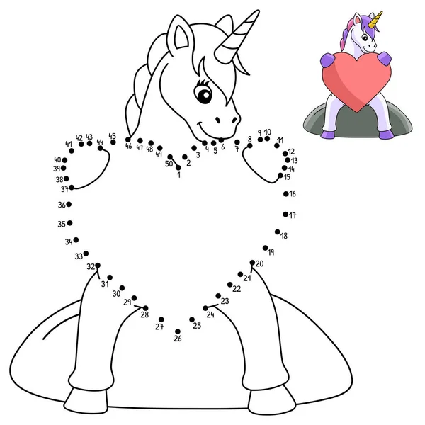 Dot to Dot Unicorn Hugging A Heart Isolated — Image vectorielle