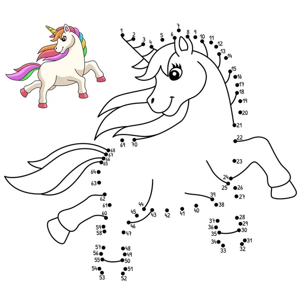 Dot to Dot Unicorn Strolling Isolated Coloring - Stok Vektor