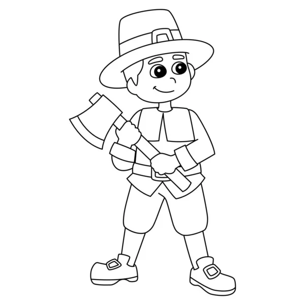 Thanksgiving Pilgrim Boy Holding Axe Isolated — Stockvektor