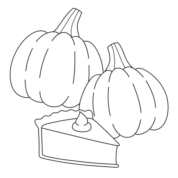 Thanksgiving Pie And Pumpkins Coloring Page — Image vectorielle