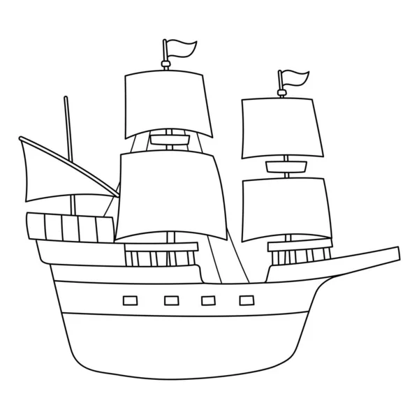 Página para colorear aislada del barco de peregrino de acción de gracias — Vector de stock