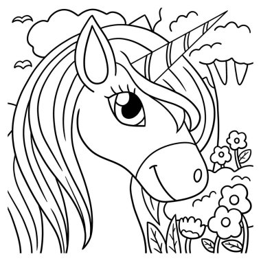 Çocuklar için Tek Boynuzlu At Baş Renk Sayfası