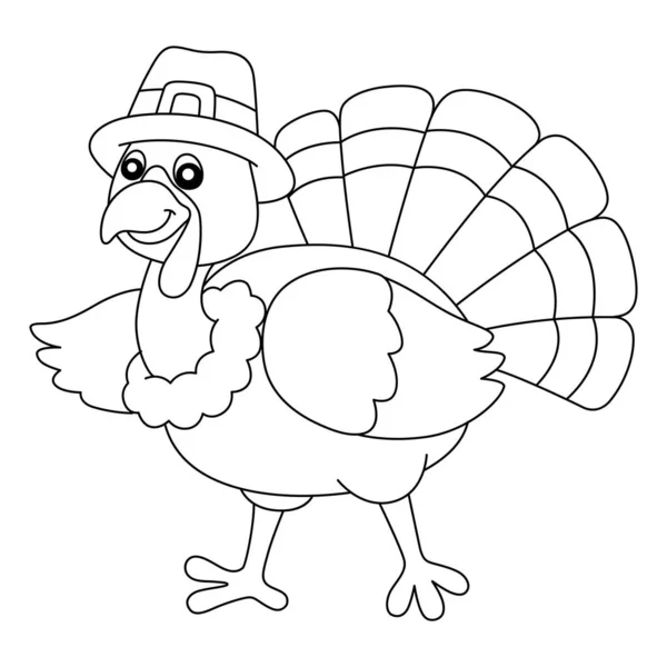 Thanksgiving Turkey Pilgrim Hat Isolated Coloring — Stock Vector