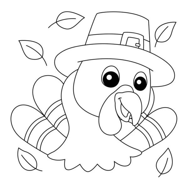 Thanksgiving Turkey Head With Hat Coloring Page — Stock Vector