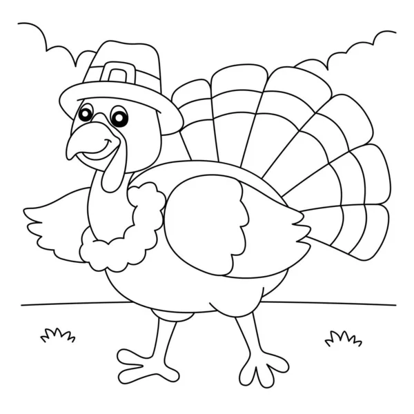 Thanksgiving Turkey Pilgrim Hat Coloring Page — Vettoriale Stock