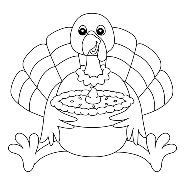 Thanksgiving Turkey Holding Pie Isolated Coloring — Vector de stock