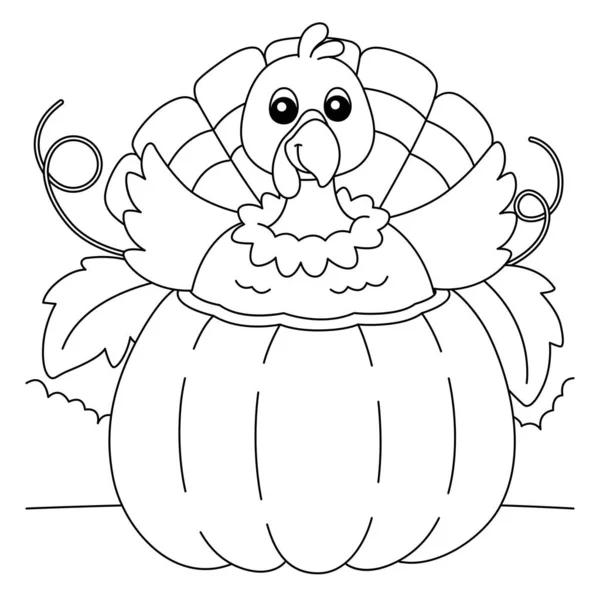 Thanksgiving Turkey Inside Pumpkin Coloring Page — ストックベクタ