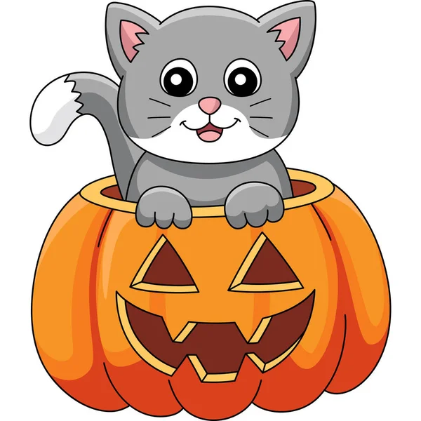 Calabaza gato Halloween dibujos animados coloreado Clipart — Archivo Imágenes Vectoriales