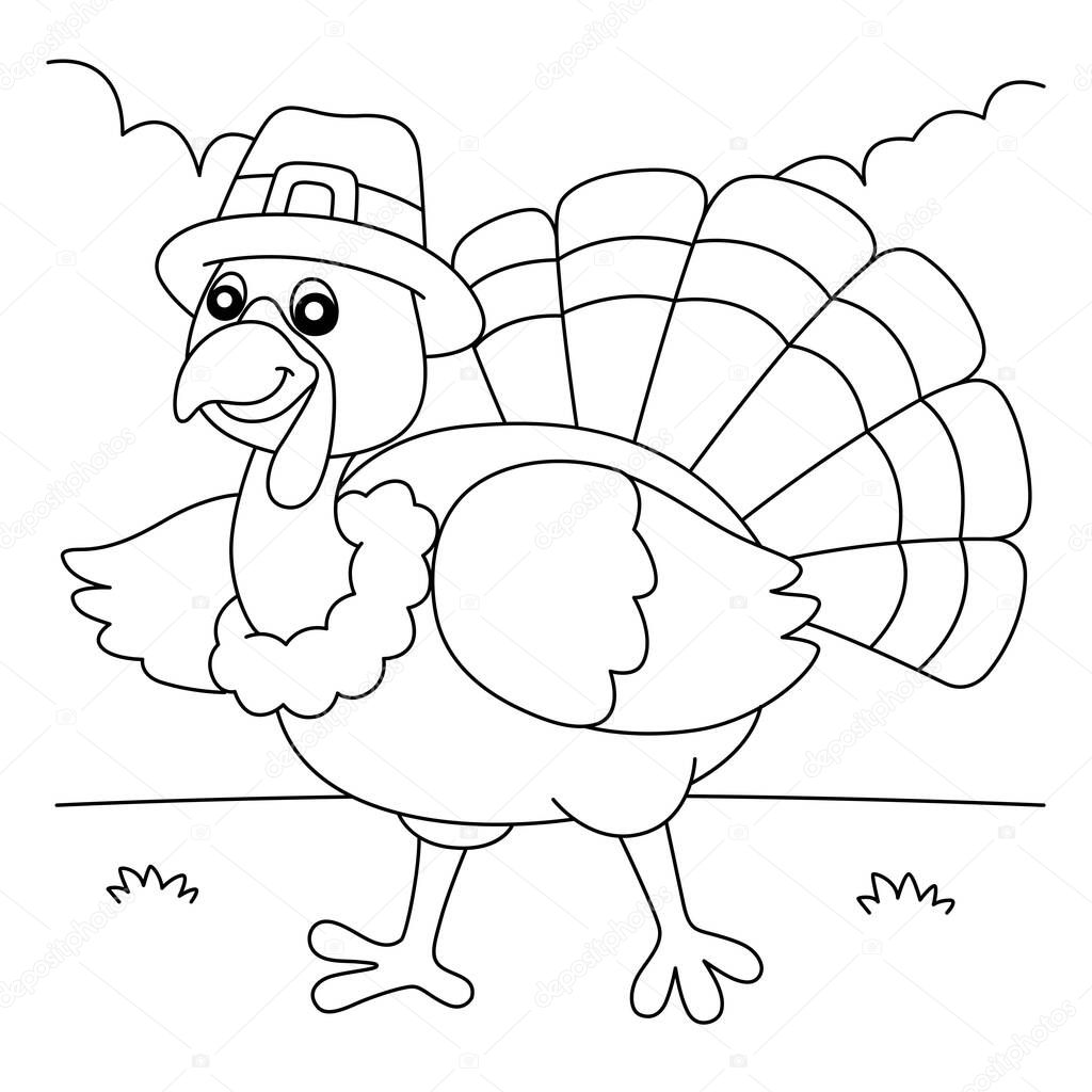 Thanksgiving Turkey Pilgrim Hat Coloring Page