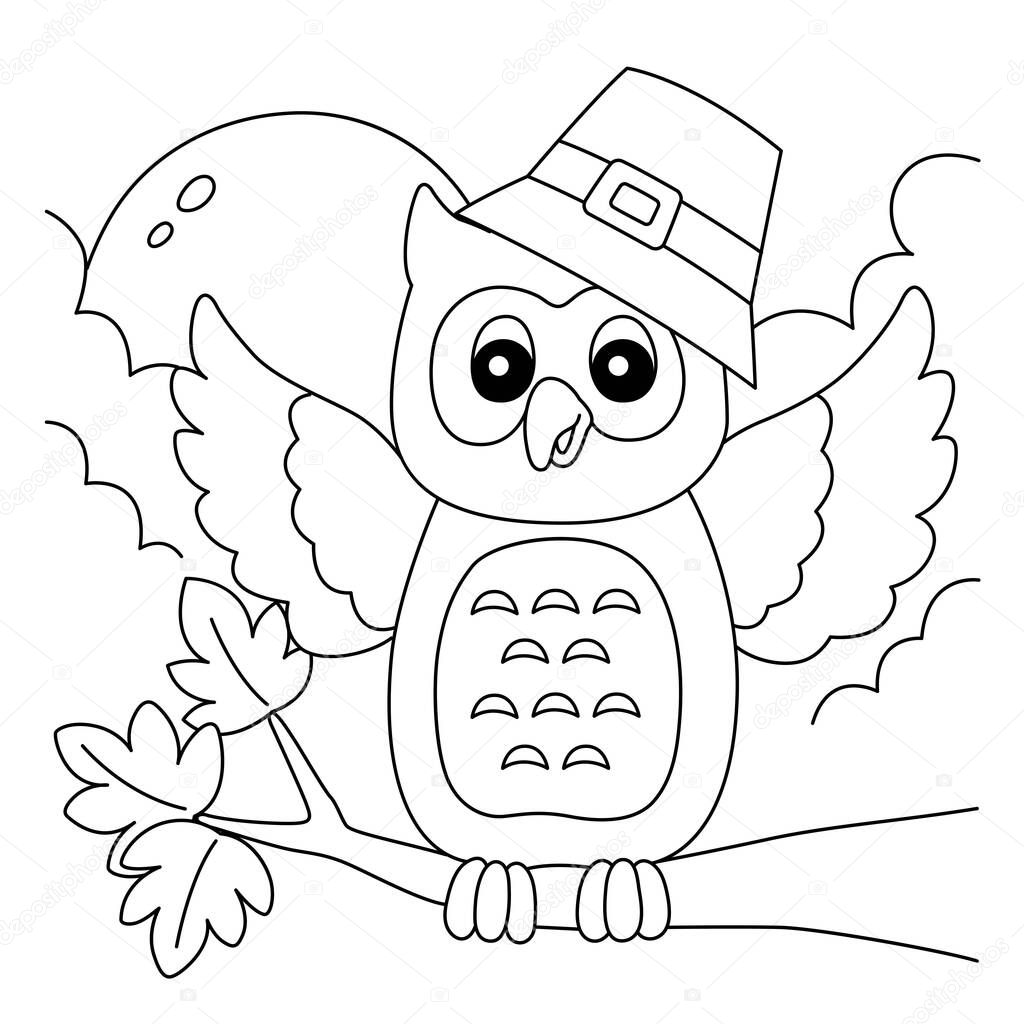 Thanksgiving owl with pilgrim hat Coloring Page