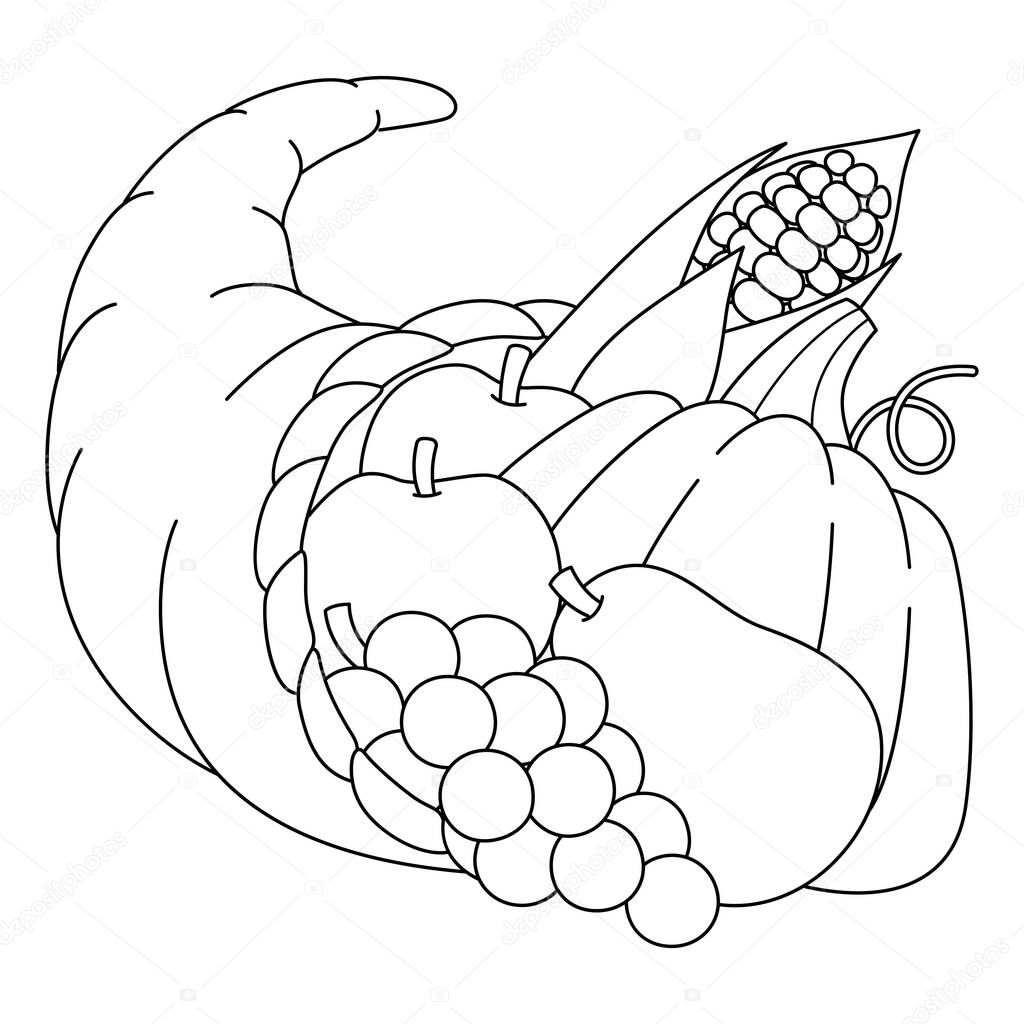 Thanksgiving Cornucopia Isolated Coloring Page 
