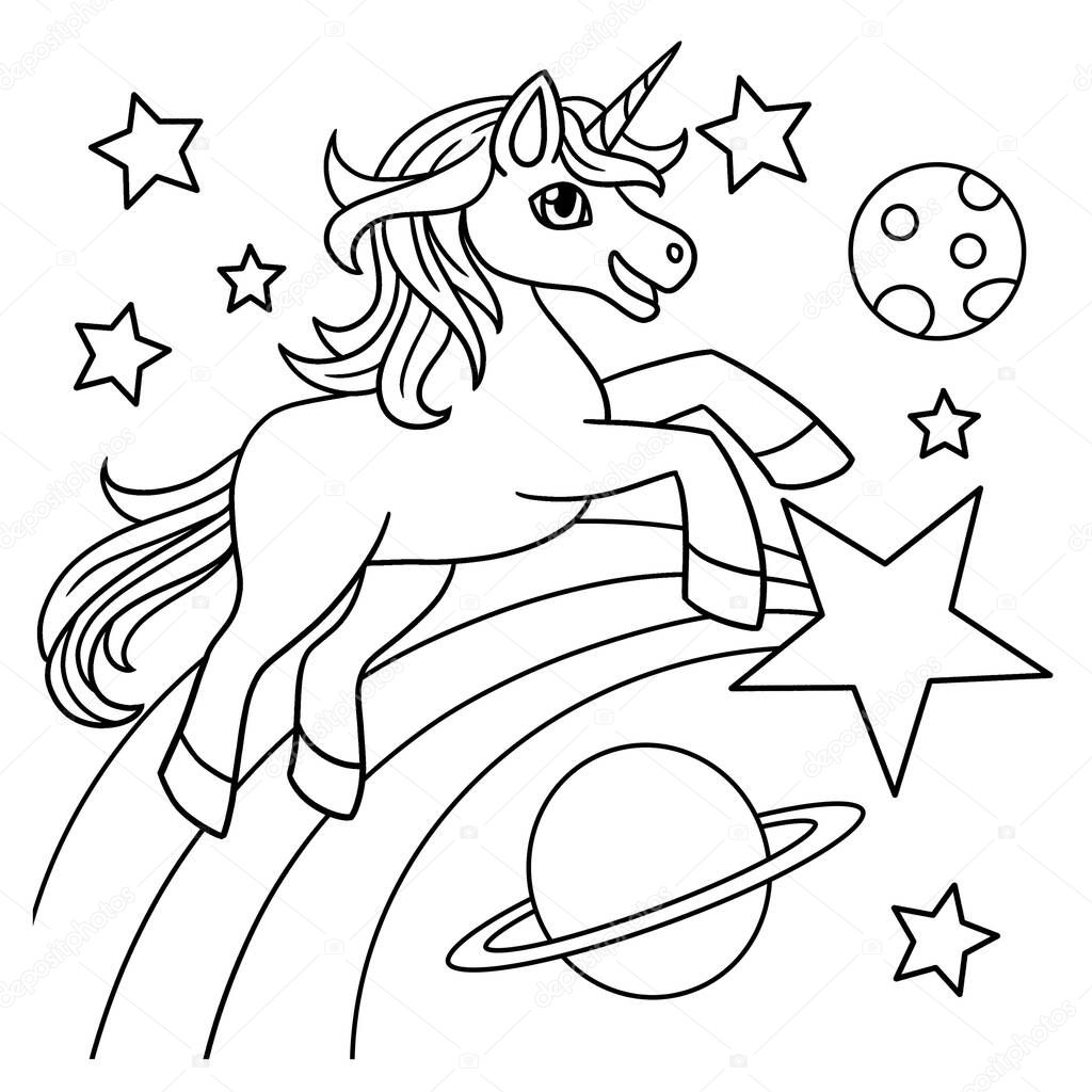 Unicorn Space Coloring Page for Kids