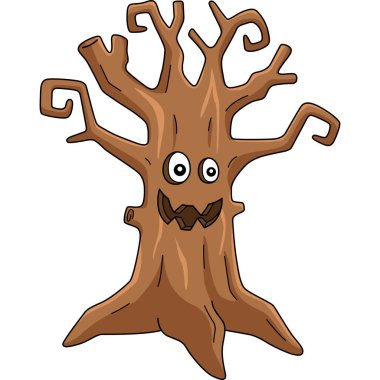 Korkunç Ağaç Cadılar Bayramı Çizgi Filmi Renkli Clipart