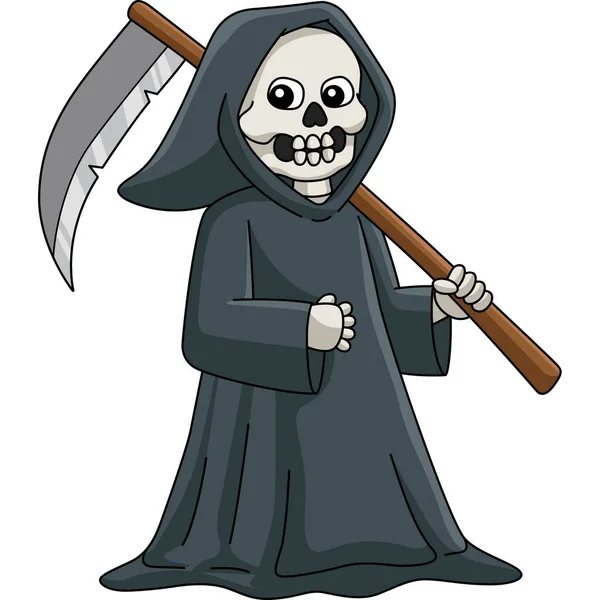 Grim Reaper Halloween Cartoon Colored Clipart — стоковый вектор
