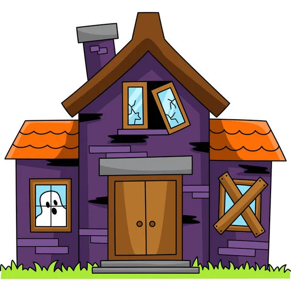 Haunted House Halloween Cartoon Colored Clipart — Stock Vector