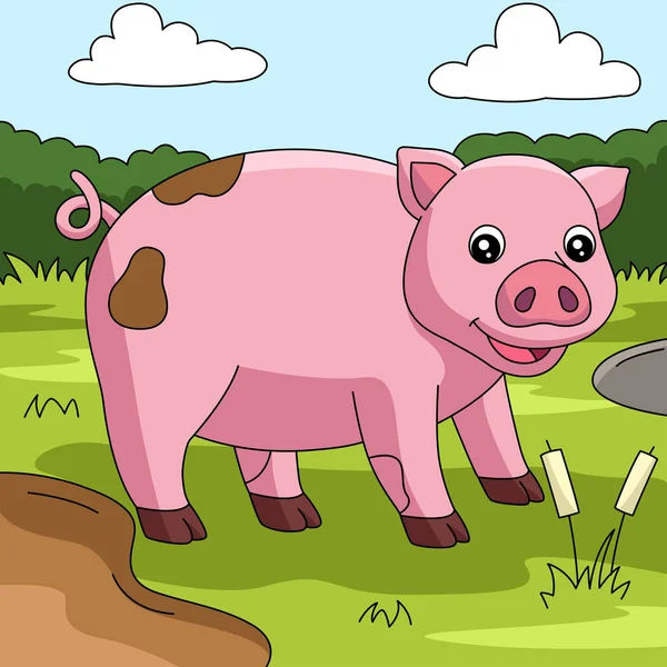 Pig Colored Cartoon Farm Illustration — Stock Vector