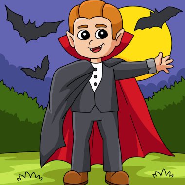 Vampir Cadılar Bayramı Renkli Çizgi Film Çizimi