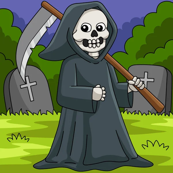 Grim Reaper Halloween Colored Cartoon Illustration — стоковый вектор