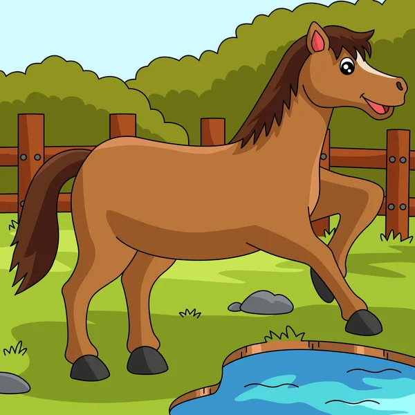 Horse Colored Cartoon Farm Illustration — Wektor stockowy